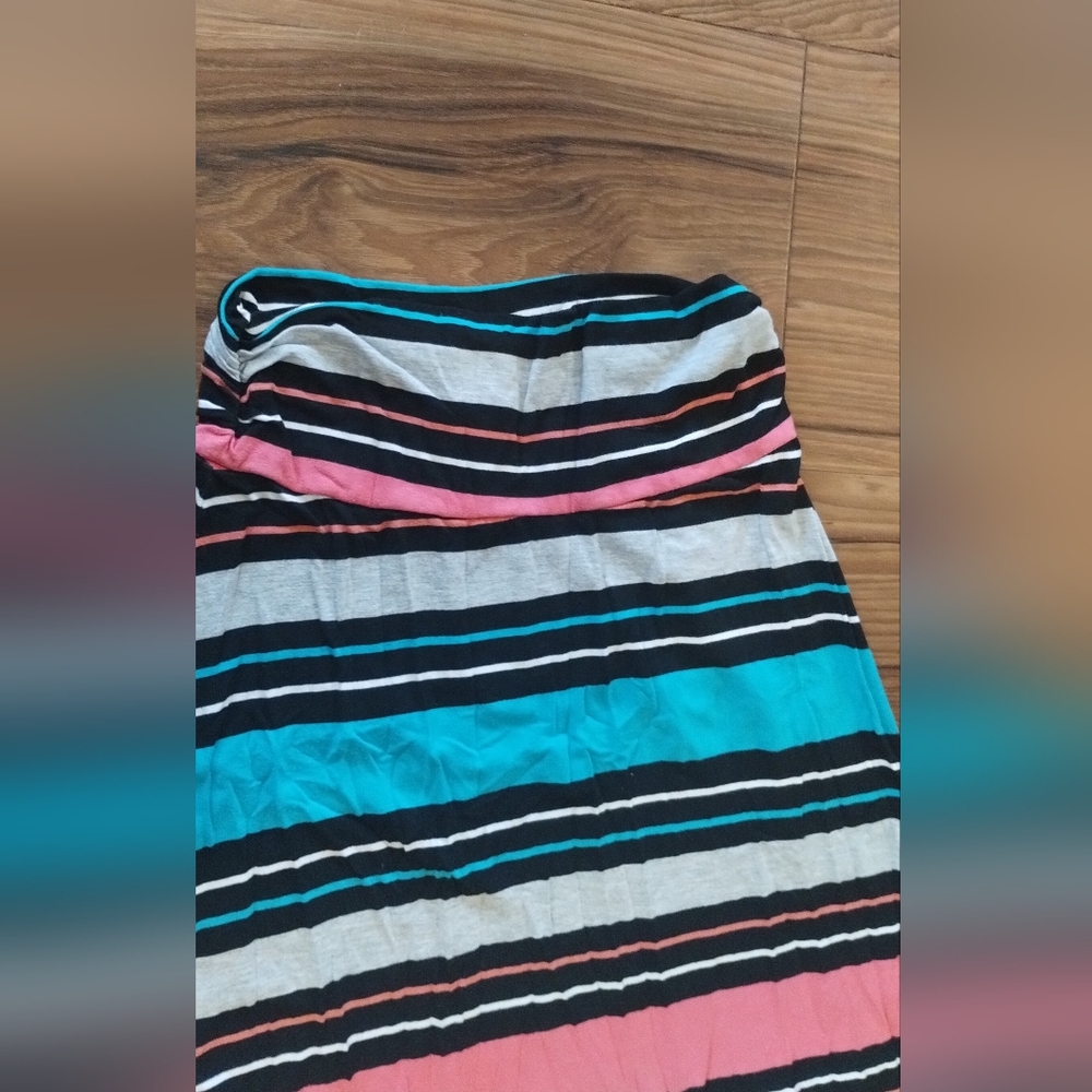 Merona Women XS A Line Maxi Stretch StripePull On Roll sides Colorful boho skirt - Picture 7 of 10